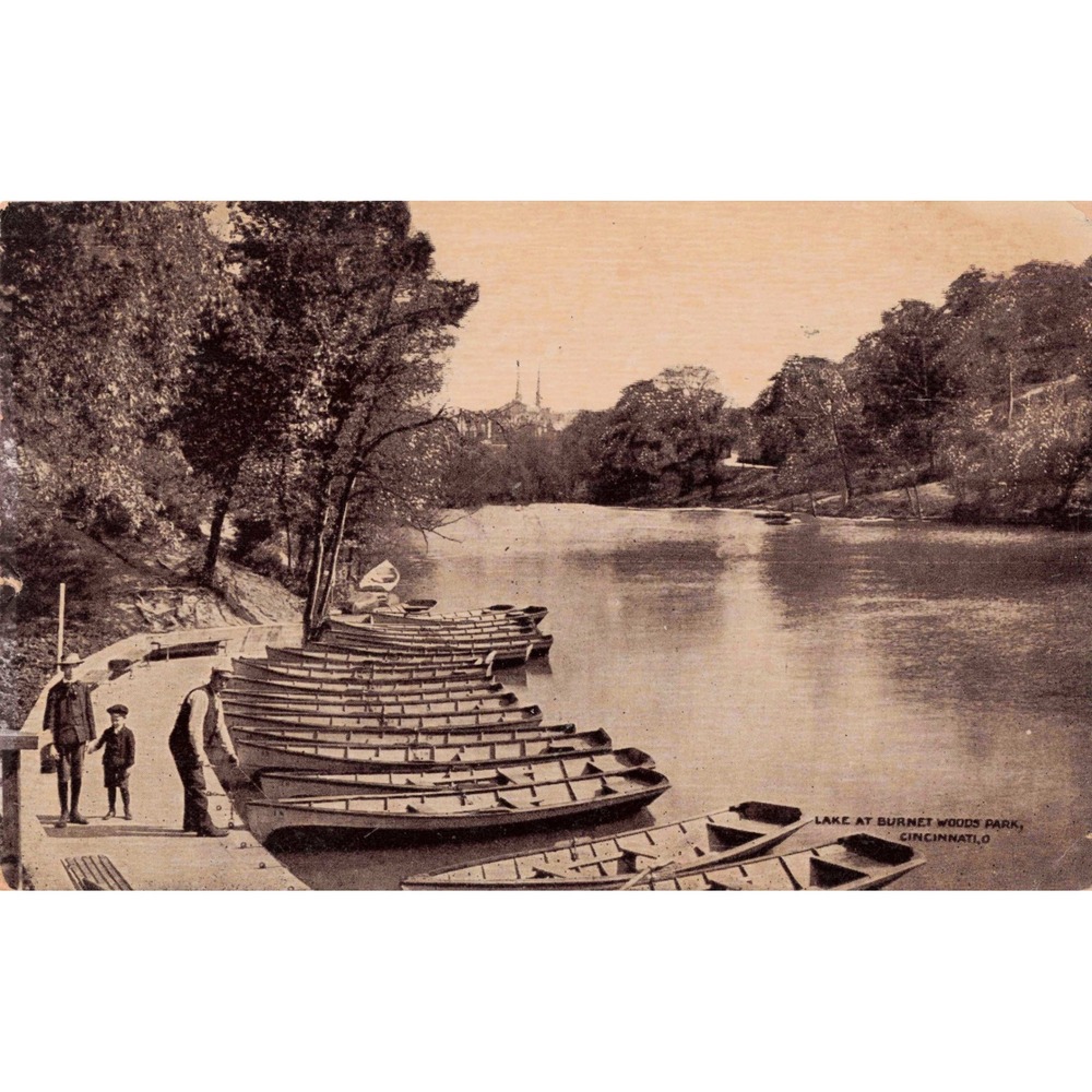 Cincinnati Ohio OH Lake at Burnet Woods Park Rowboats 1909 Divided Back Postcard - Picture 1 of 2